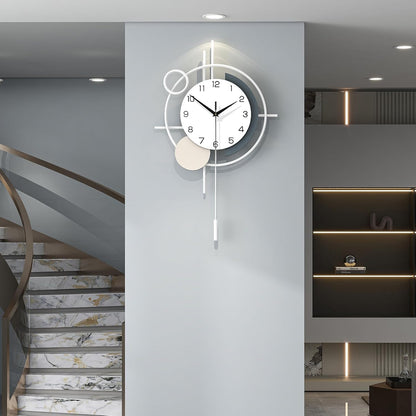 Wall Clock for Living Room Decor Decorative Wall Clock with Pendulum Silent Quartz Battery Operated Black Metal Large Clock for Dining Room,Kitchen,Home,Bathroom,Bedroom,13.8x21.3 in
