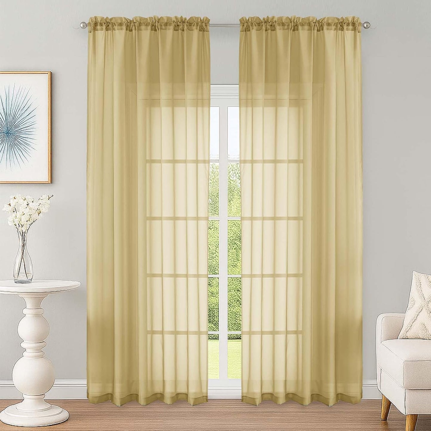 OWENIE Sheer Curtains 84 inches Long 2 Panels Set for Living Room/Bedroom, Rod Pocket Voile Sheer Panel Drapes, White, 2pcs, Each 42" W x 84" L - Colors B
