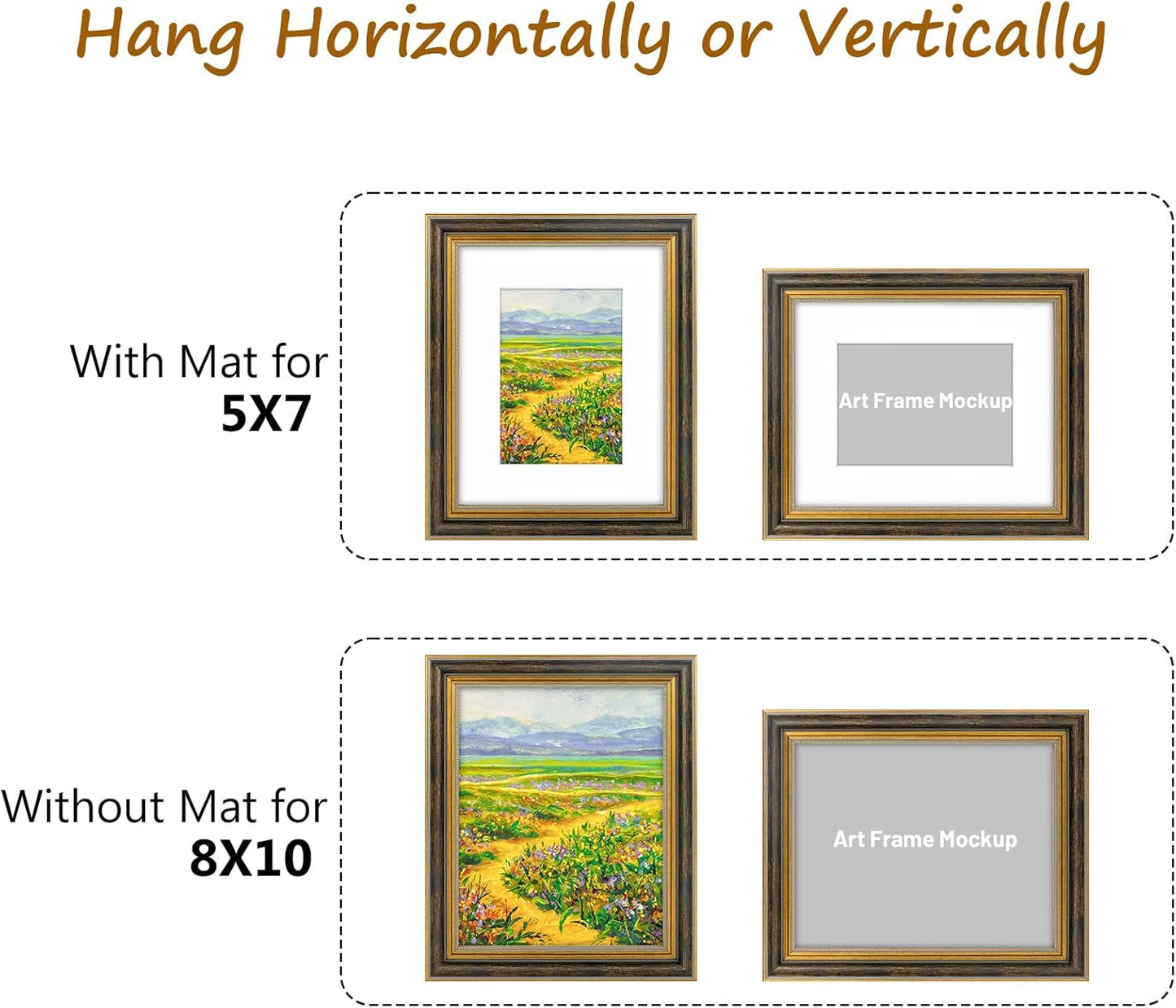 Golden State Art,11x14 Ornate Picture Frame for 8x10 Photo with Mat or 11 x 14 Prints without Mat,Real Glass Wall Display(Color:Green Gold)