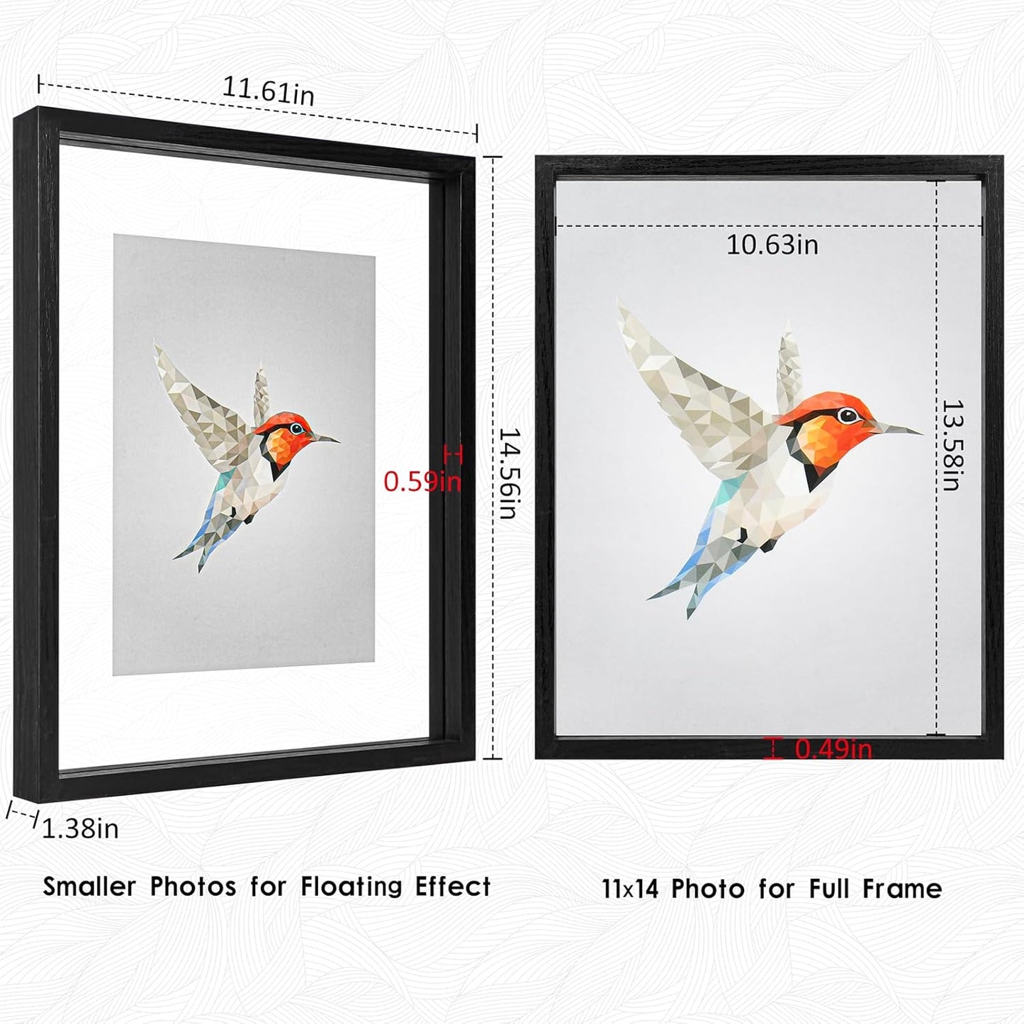 MUYE 11x14 Floating Frame Set of 2,Double Glass Rustic Frame,Display Any Size Photo up to 11x14,Wall Mount or Tabletop Standing,Natural
