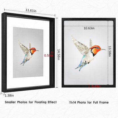 MUYE 11x14 Floating Frame Set of 2,Double Glass Rustic Frame,Display Any Size Photo up to 11x14,Wall Mount or Tabletop Standing,Natural