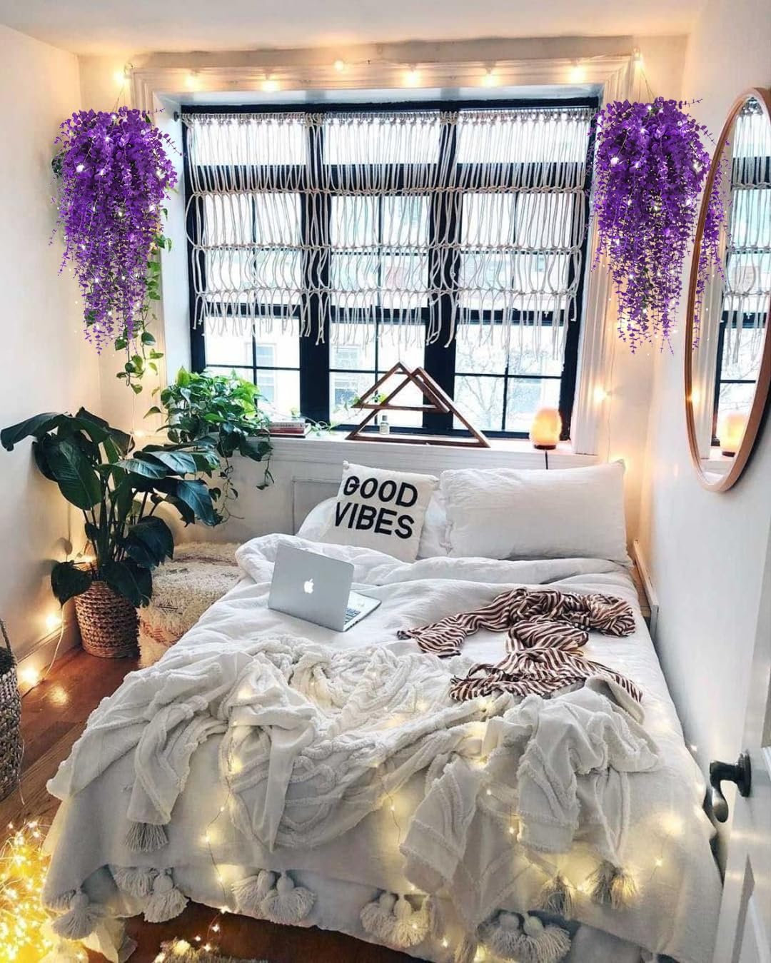 RECUTMS Artificial Hanging Plants Fake Hanging Plant Faux Eucalyptus Leaf Greenery Vine Outdoor UV Resistant Plastic Plants Home Garden Wedding Party Indoor Outdoor Decorations(White)