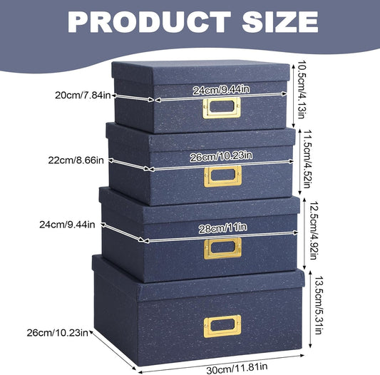 Eaasty Set of 4 Decorative Storage Boxes with Lids, Kraft Paper Boxes with Gold Label Holders, Decorative Photo Memory Keepsakes Storage, Cardboard Organizers for Home Decor, Office Organizing (Green)
