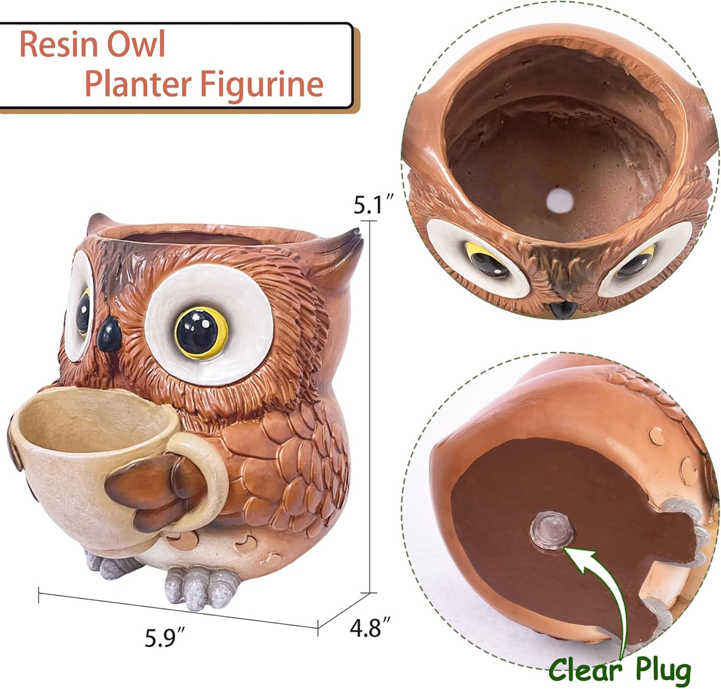 Saysmile Unique Owl Plant Pots Indoor, Cute Small Succulent Pots with Drainage Hole, Rocking Chair Planters for Outdoor Indoor Plants, Resin Flower Pot for String of Pearls, Gift Ideas for Mother