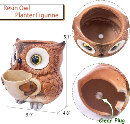 Saysmile Unique Owl Plant Pots Indoor, Cute Small Succulent Pots with Drainage Hole, Rocking Chair Planters for Outdoor Indoor Plants, Resin Flower Pot for String of Pearls, Gift Ideas for Mother