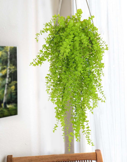 RECUTMS Artificial Hanging Plants Fake Hanging Plant Faux Eucalyptus Leaf Greenery Vine Outdoor UV Resistant Plastic Plants Home Garden Wedding Party Indoor Outdoor Decorations(White)