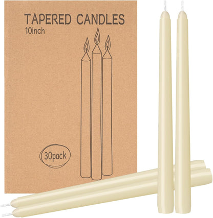 4 Pack Ivory Taper Candles - Taper Candles 10 Inch Dripless, Smokeless & Unscented - 8 Hours Long Burning - Hand Poured Tall Candlesticks - Ideal for Weddings, Dinner Parties, and Home Decor