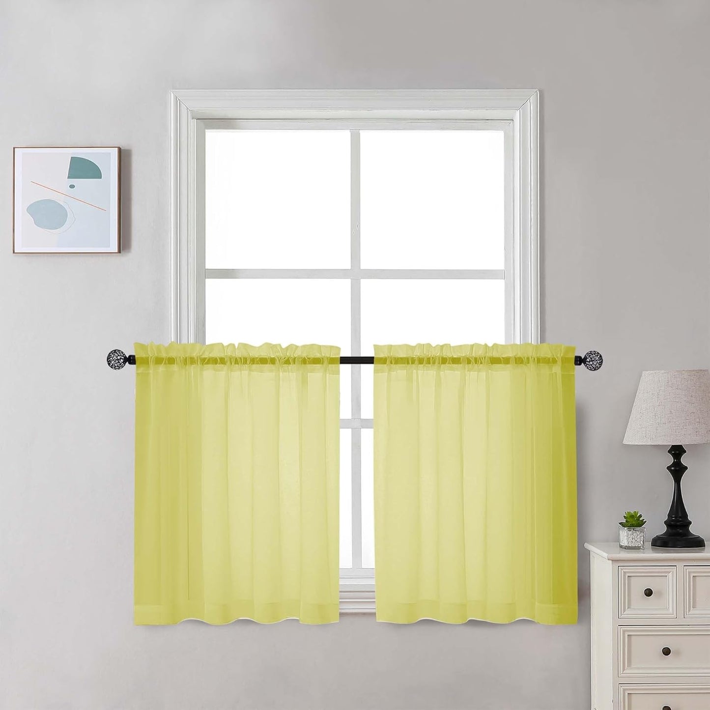 Chyhomenyc Sheer White Valances for Windows 2 Pack, Small Window Curtains for Living Room Bathroom Cafe Laundry Basement, Modern Top Dual Rod Pocket Voile Curtain, 42W x 14L inches, White - Colors A