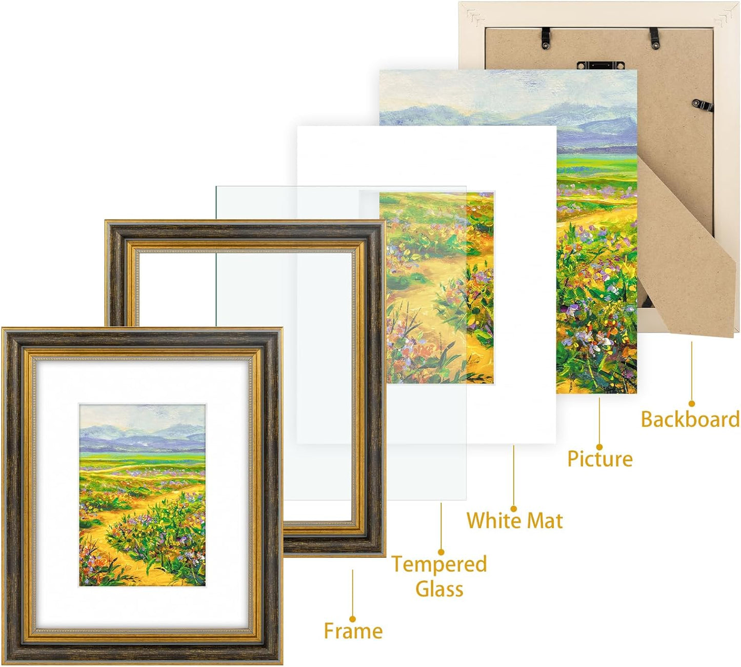 Golden State Art,11x14 Ornate Picture Frame for 8x10 Photo with Mat or 11 x 14 Prints without Mat,Real Glass Wall Display(Color:Green Gold)