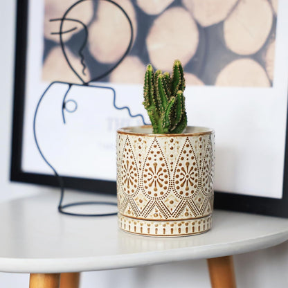 Gepege 6 Inch Beaded Ceramic Planter Set of 2 with Drainage Hole and Saucer for Plants, Indoor-Outdoor Large Round Succulent Orchid Flower Pot (Smoked Gray, Inner-pots not Larger Than 5 Inch)