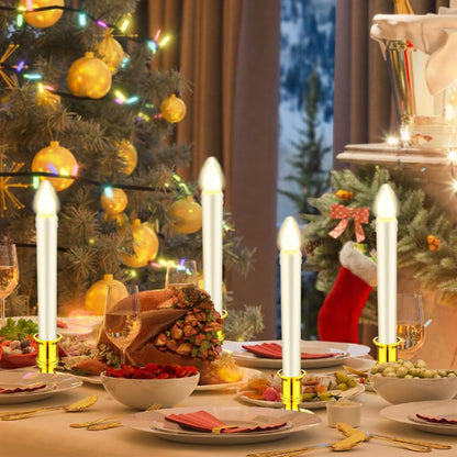 Waziaqoc 24Pcs Gold Taper Candle Holders, Plastic Candlestick Holders Only for Flameless LED Candle Decorative Pillar Candle Holder for Christmas Wedding Anniversary Dinner Party
