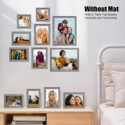 Egofine Picture Frame Set 12 Pack, Picture Frames Collage Wall Decor with Two 11x14, Two 8x10, Four 5x7, Four 4x6 for Wall and Tabletop, Made of Solid Wood, Covered by Plexiglass, Natural Wood