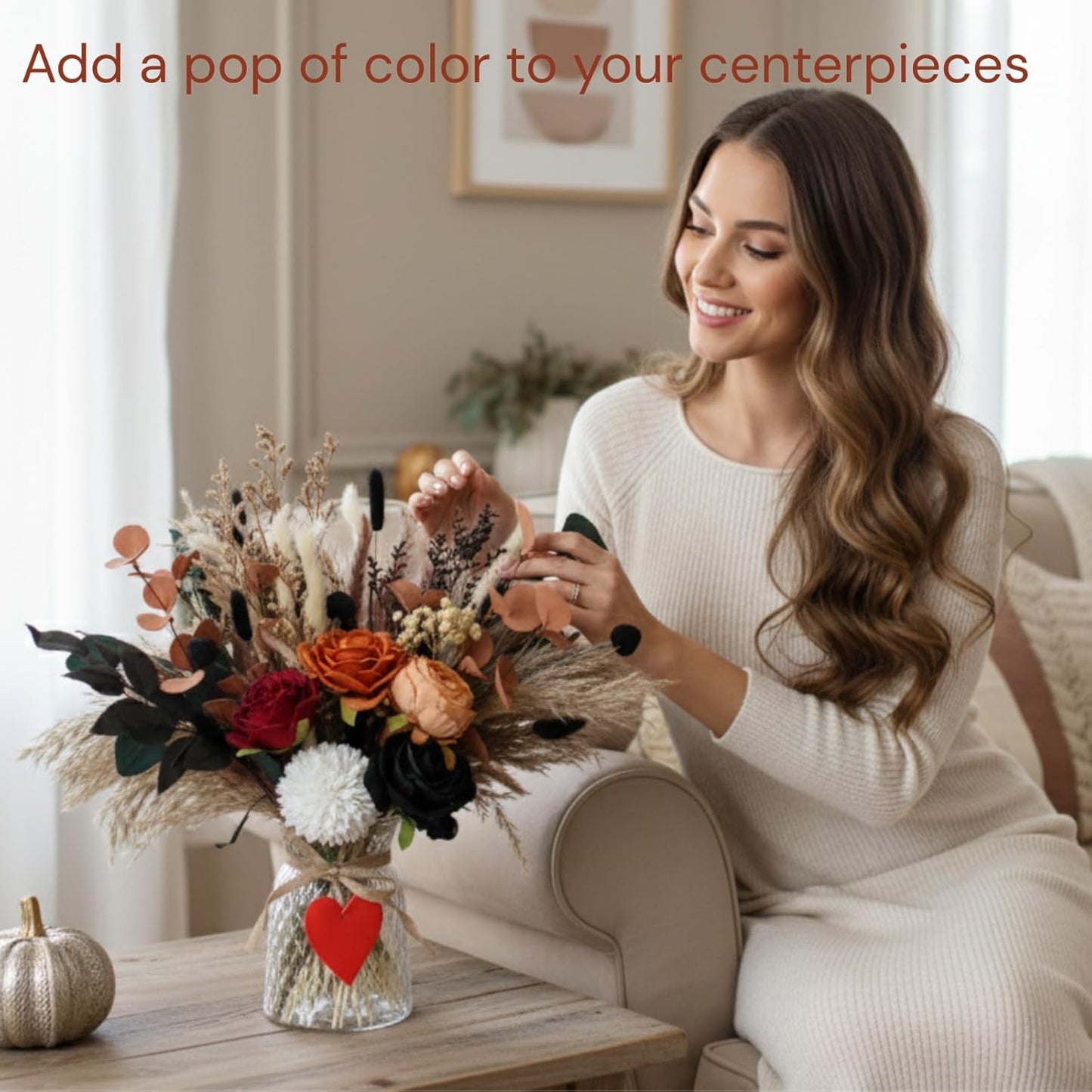 100pcs Artificial Flowers Arrangement With Vase Included, Dining Table Centerpiece Decorations, Fake Flowers in Vase, Dried Pampas Grass Floral Centerpieces, Coffee Table Decor, Centro de Mesa