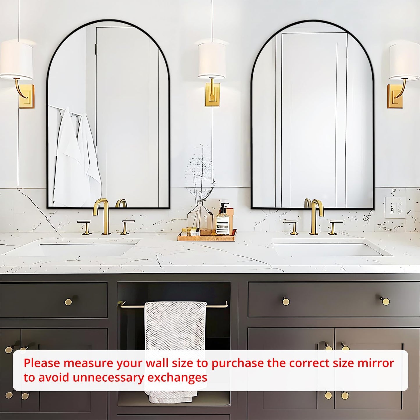 Fabuday Black Arch Bathroom Mirror for Wall - 20x28 Arched Mirror for Over Sink, Metal Framed Mirror for Hanging in Living Room, Bedroom, Entryway, Hallway