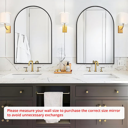 Fabuday Black Arch Bathroom Mirror for Wall - 20x28 Arched Mirror for Over Sink, Metal Framed Mirror for Hanging in Living Room, Bedroom, Entryway, Hallway