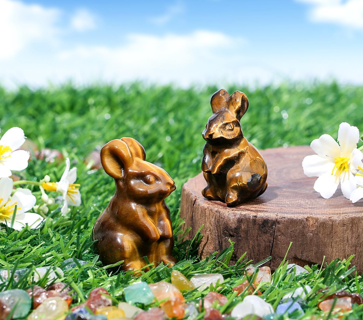 DUQGUHO Bunny Decor Easter Rabbit Decor Crystals Easter Gifts Decoration Bunny Statue Amethyst Crystals Figurines Bunny 1.5’’