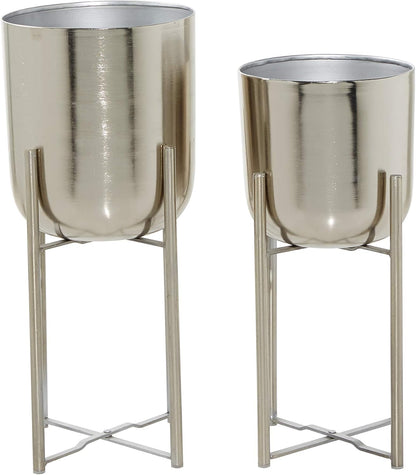 CosmoLiving by Cosmopolitan Metal Indoor Outdoor Planter Dome Large Planter Pot with Removable Stand, Set of 2 Planters 19", 22"H, Gold