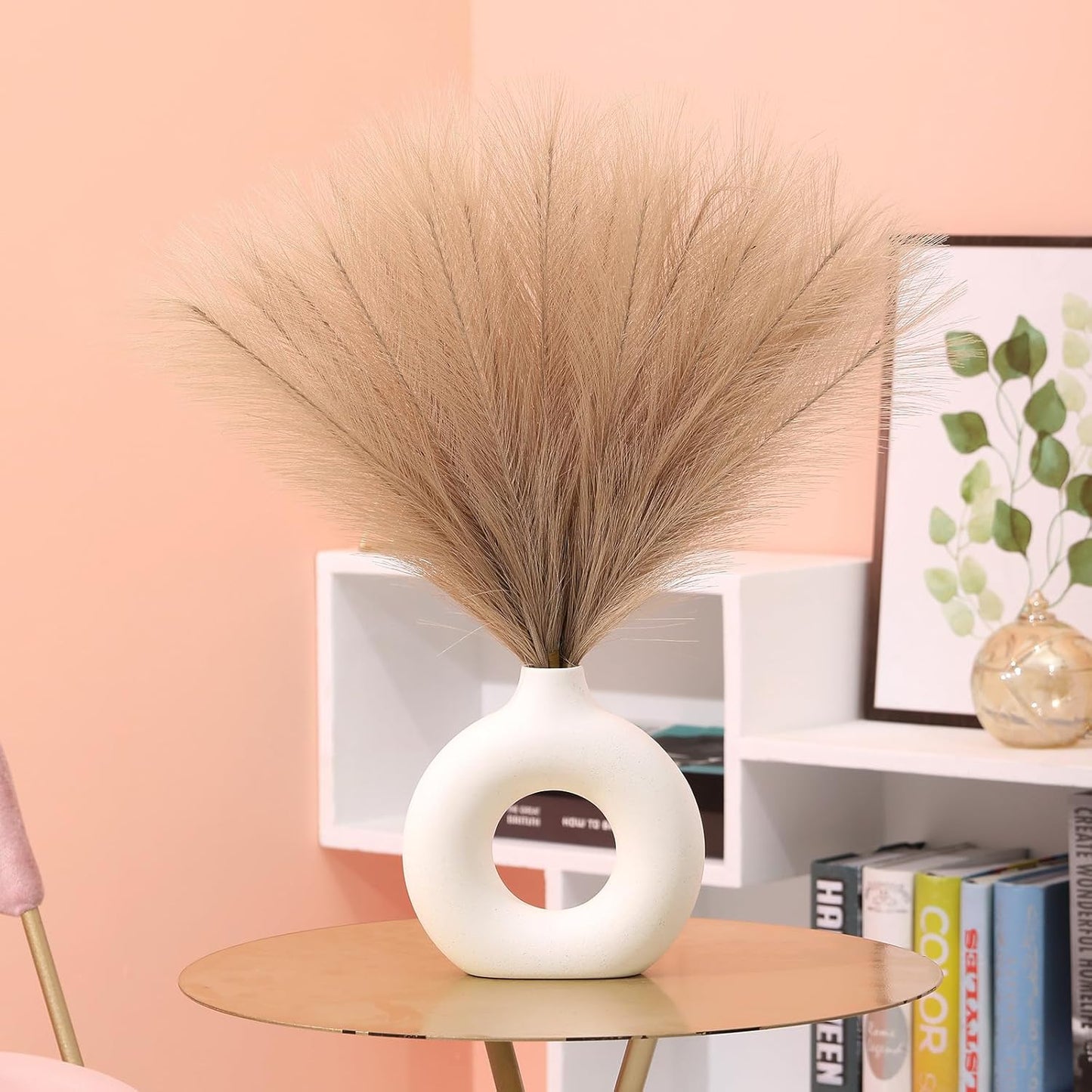 UREYMX Faux Pampas Grass Decor 17.7 Inch 6pcs, Artificial Pampas Grass Fluffy Home Decor, Short Vase Room Decor pompous Grass Flower Arrangement for Boho Home Wedding Decoration (Black)