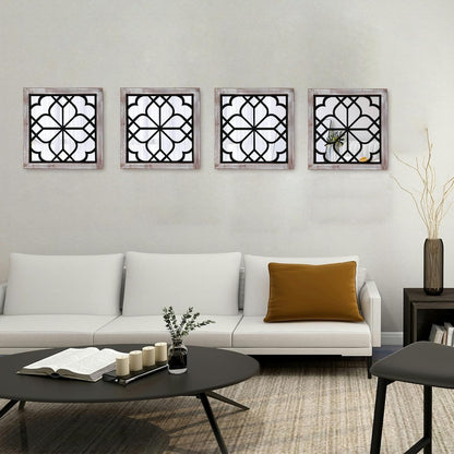 ZEXUIRU 4 Set. Rustic Wall Mirrors for Bedroom Bathroom Living Room Entryway Wood Farmhouse Square Easy to Hang Framed Decorative Accent Hanging Wall-Mounted Mirror Set for Living Room - Black