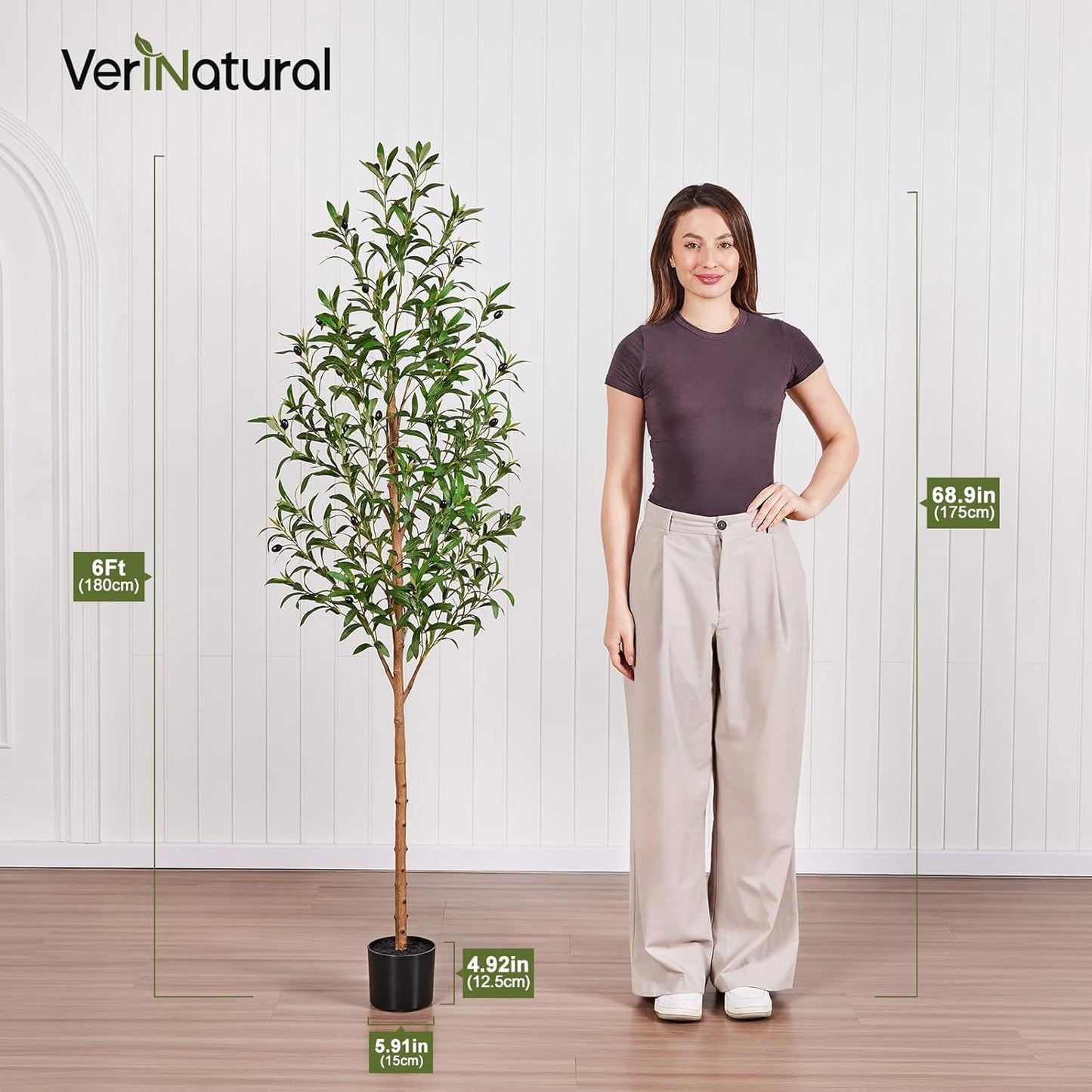 VeriNatural 6FT Artificial Olive Tree Indoor – Real Wood Trunk Tall Faux Olive Tree, Large Fake Potted Plant for Home Decor Living Room& Office Decor,VN245