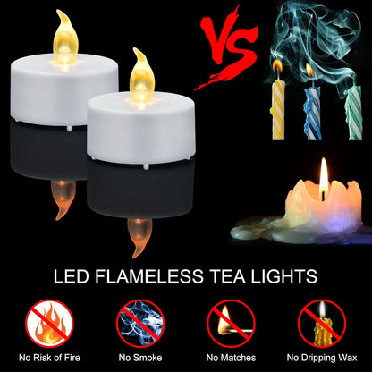 Battery Operated LED Tea Lights: 24PACK Flameless Votive Candles Lamp Realistic and Bright Flickering Holiday Gift Long Lasting 200Hours for Seasonal & Festival Celebration Warm White