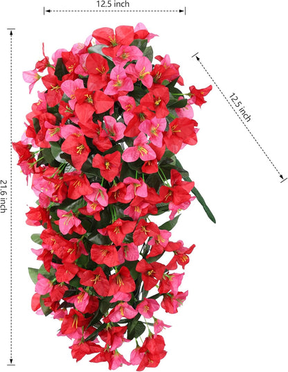 Faux Bougainvillea Artificial Flowers Plants for Outdoor Outside Decoration, 2 PCS Red Fake Flowers UV Resistant Look Real Silk Long Trailing Vines for Front Door Porch Planter Urn Patio Garden Yard