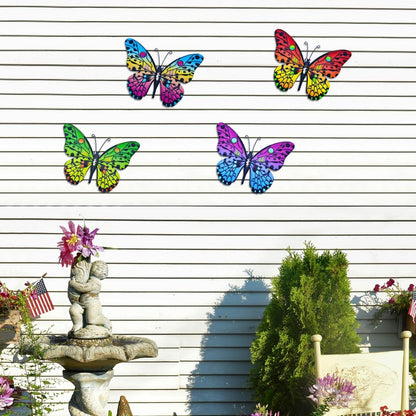 Metal Butterfly Wall Decor - 9.6" Outdoor Fence Wall Art Decor, Hanging Decoration for Garden Yard Living Room Bedroom Patio Balcony(4 Pack)