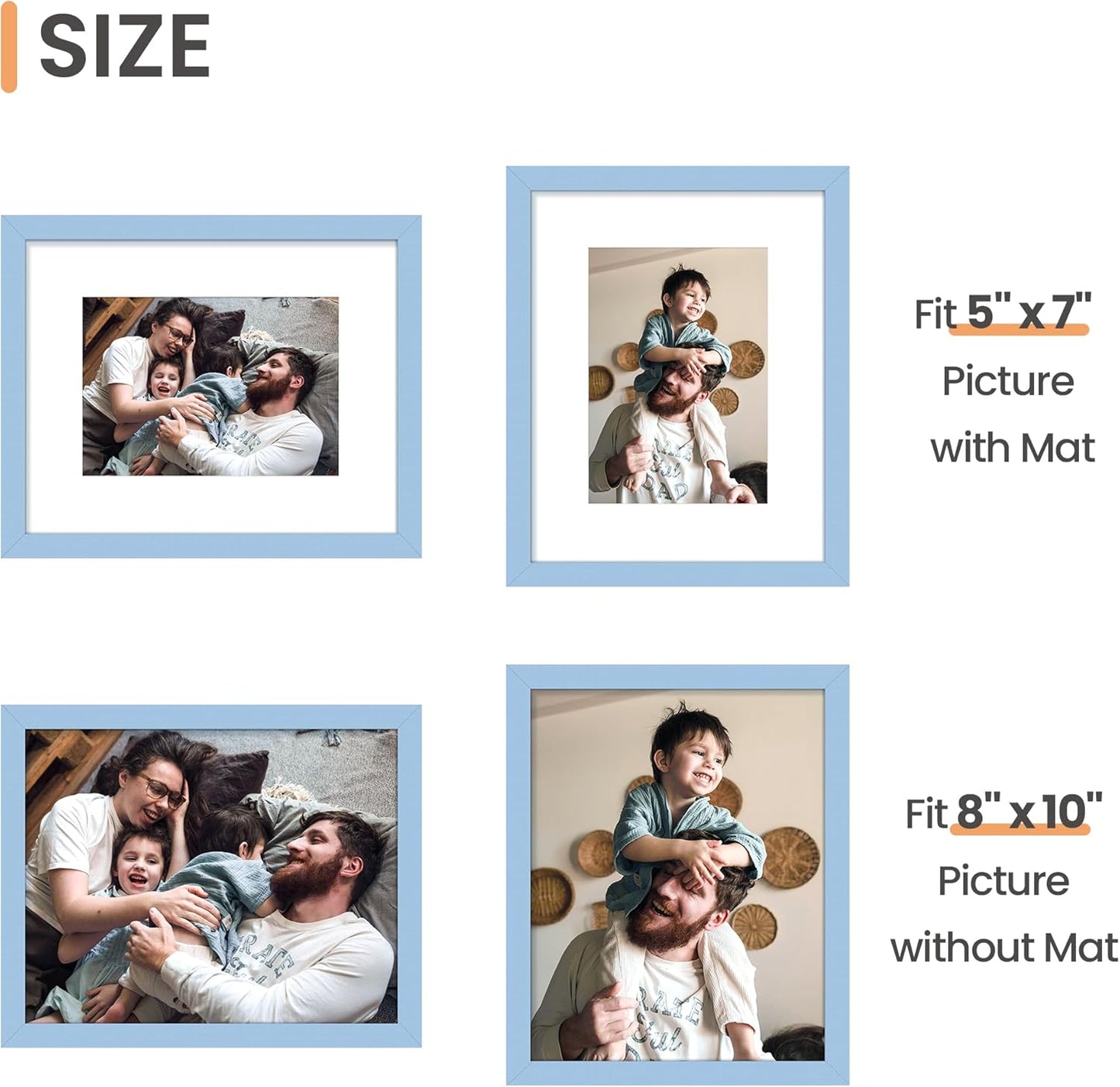 upsimples 11x14 Picture Frame Set of 5, Display Pictures 8x10 with Mat or 11x14 Without Mat, Wall Gallery Photo Frames, Black