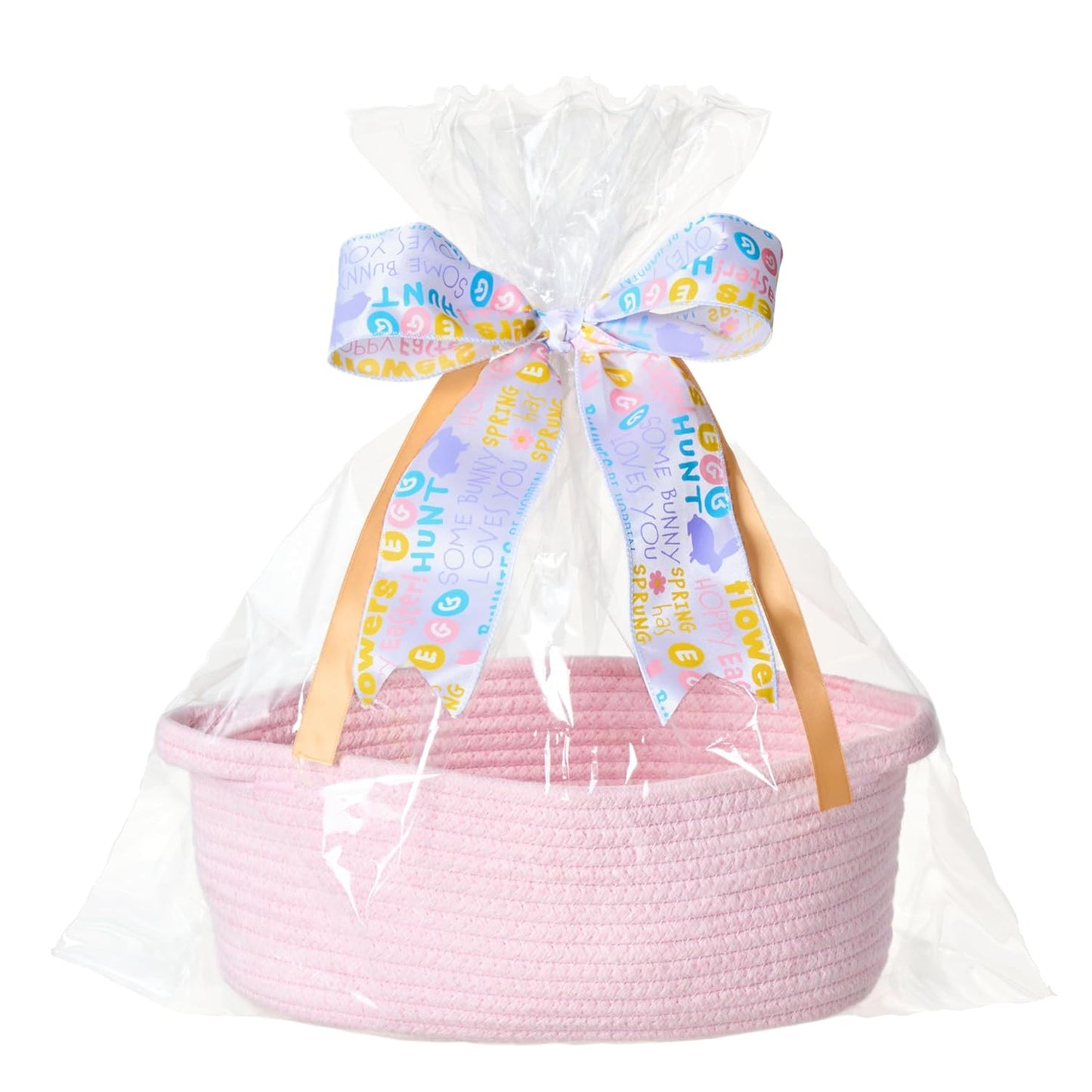 Small Woven Gift Basket Empty with Bag & Ribbon - Gifts for Mom, Baby Shower, Birthdays & Raffle - Cotton Rope Storage Basket for Dog Toys or Shelf - 12"x8"x5", White