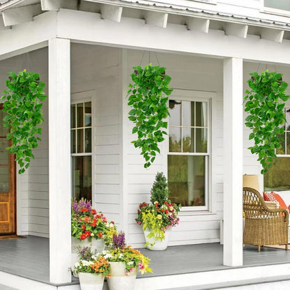 BLEUM CADE Fake Hanging Plants, 2pcs Artificial Pothos Vines Greenery for Wall Home Living Room Office Indoor Outdoor Decor (No Baskets)