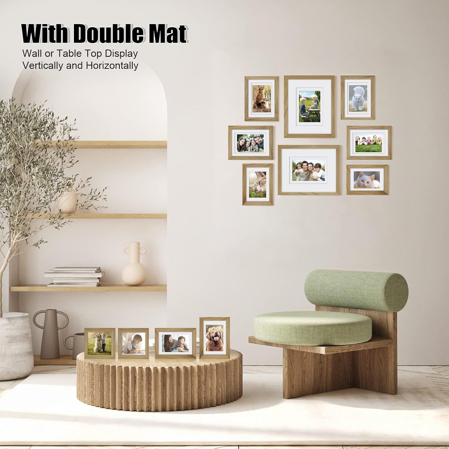 Egofine Picture Frame Set 12 Pack, Picture Frames Collage Wall Decor with Two 11x14, Two 8x10, Four 5x7, Four 4x6 for Wall and Tabletop, Made of Solid Wood, Covered by Plexiglass, Natural Wood