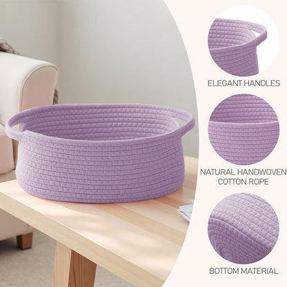 JMvicyroam Woven Basket,Small Rope Storage Bin with Handles & Ribbon Bag, Organizer for Shelves Closets,Gift Basket Empty for Birthday,Books,Dog Toys,White