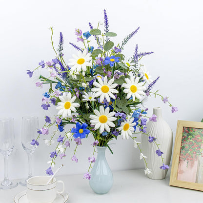 12 PCs Artificial Spring Summer Flowers Rustic Blue and White Artificial Flowers Wildflower Floral Stems with Daffodils Daisy Flower Picks for Vase Table Centerpieces Summer Spring Decor