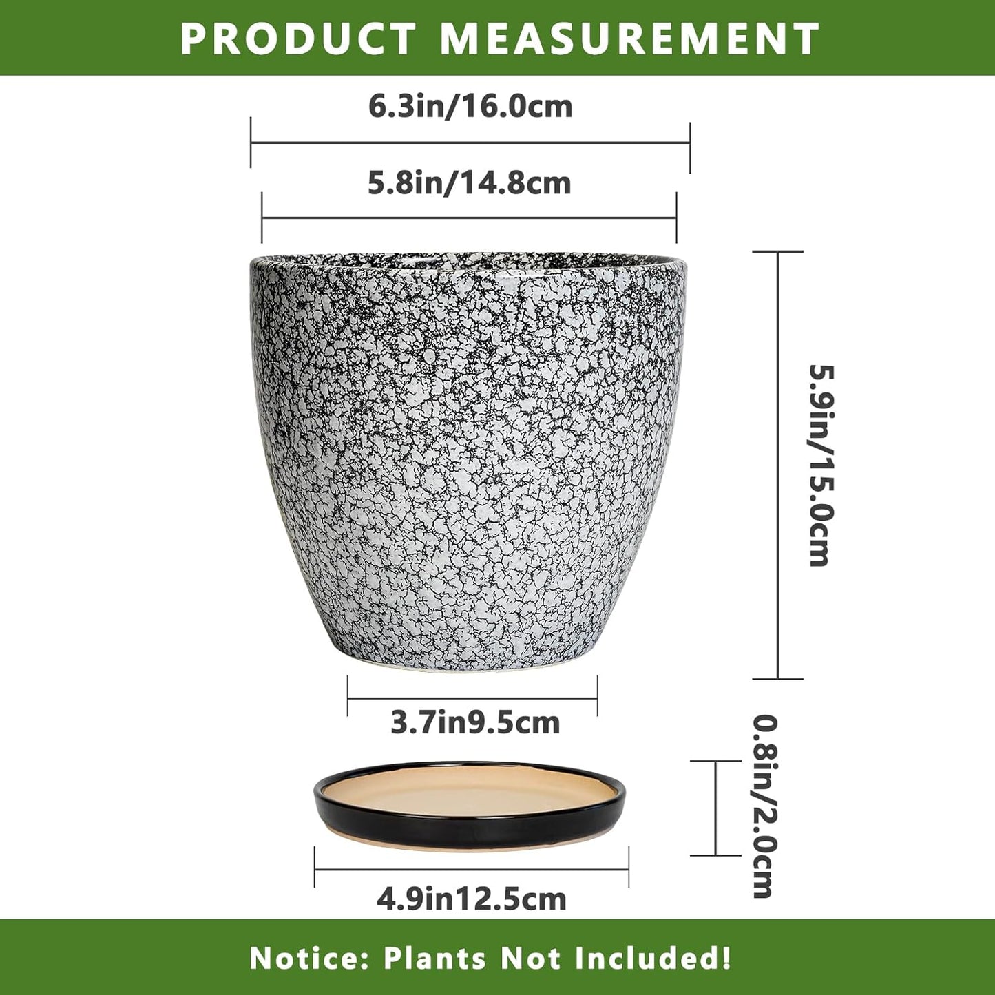10 Inch Ceramic Planter Pot Round Plant Pot for Indoor Plants Outdoor Large Flower Pot with Drainage Hole and Saucer Blue