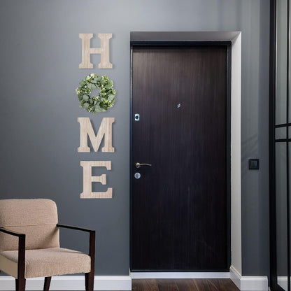 Pinkpum Wood Home Sign with Artificial Eucalyptus Wreath for O, Hanging Farmhouse Wall House Decor Wood Letters for Wall Art Rustic Home Decor, Wall Decor for Living Room Kitchen Entryway (Black)