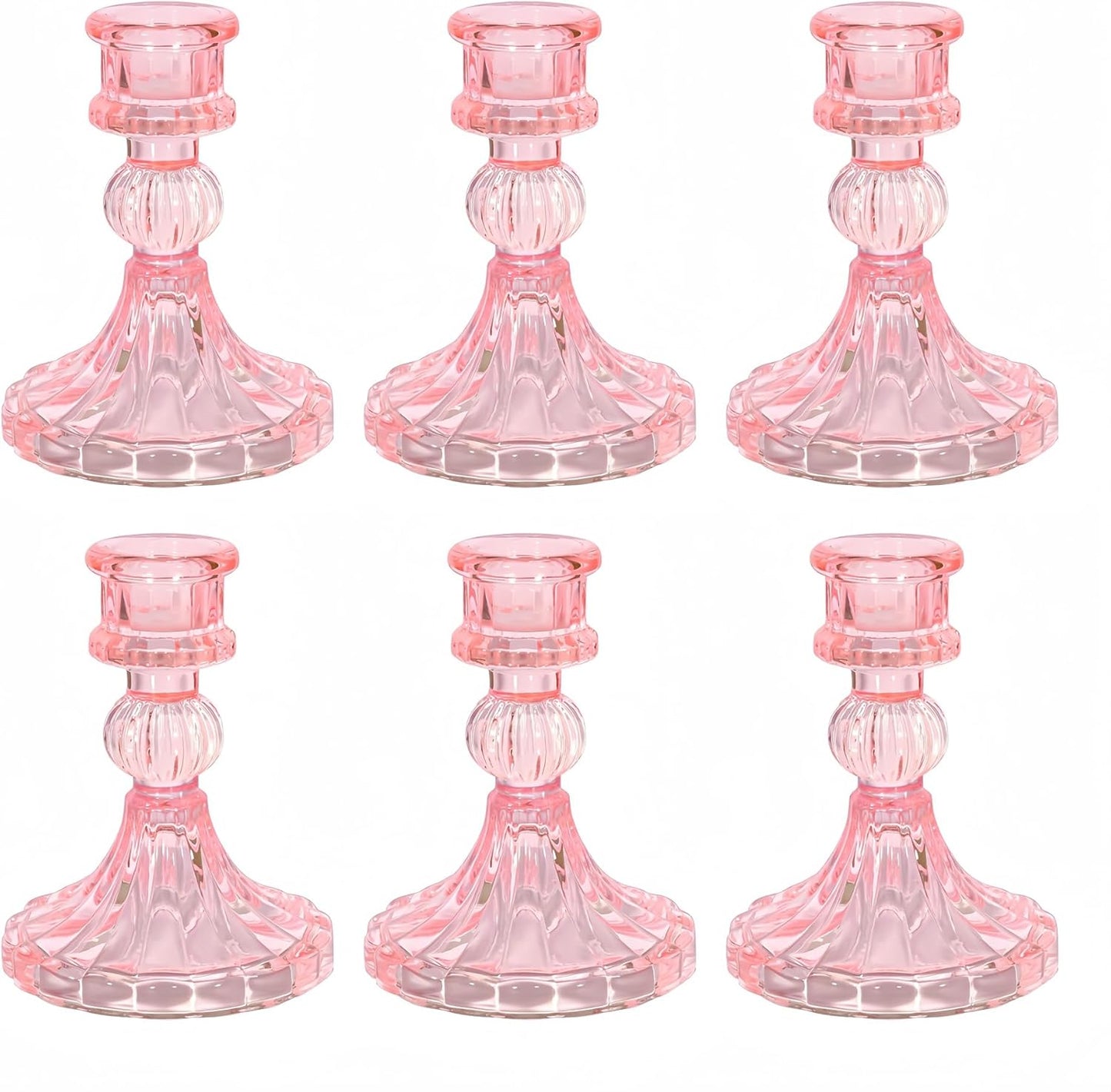 Glass Candlestick Holder,Striped Taper Candle Holders,Set of 6 Candle Stand for Table Centerpieces, Home Decor,Weddings,Festival and Parties (Clear Stripe Pattern)