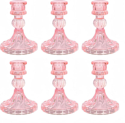 Glass Candlestick Holder,Striped Taper Candle Holders,Set of 6 Candle Stand for Table Centerpieces, Home Decor,Weddings,Festival and Parties (Clear Stripe Pattern)