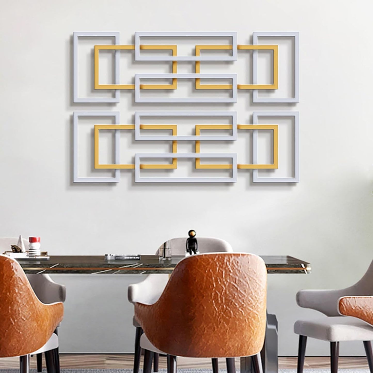 homary Large Metal Wall Art – 47.2" Modern 3D Abstract Geometric Overlapping Design, Iron Wall Decor for Living Room, Dining Room, Office
