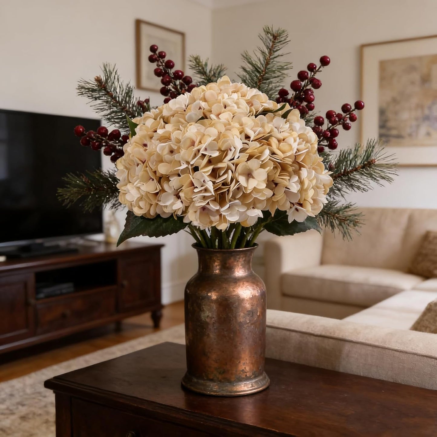 Kimura's Cabin 6pcs White Hydrangea Artificial Flowers Silk Fake Hydrangeas Faux Hydrangea Flowers with Stems for Wedding Bouquets Arrangement Home Table Centerpieces Baby Shower Party Decoration