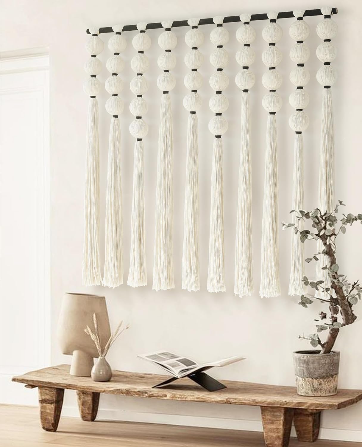 IOWER Macrame Wall Hanging 27" W x 31" L Boho Wall Decor Sphericity Cotton Textile Wall Hanging Art Fiber Yarn Art Handmade Detachable Assembly