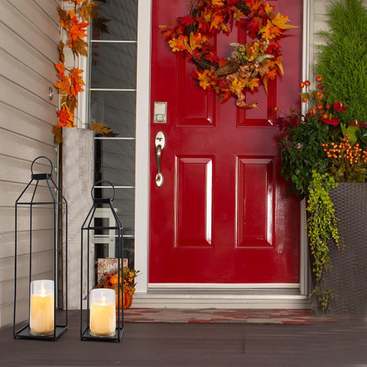 Outdoor Lantern Decorative 21.5" 18.3" Candle Lantern Set of 2 Porch Lantern Decorative Front Porch Lantern Tall Floor Lanterns Decor Indoor Battery Powered Candle Lantern Decor for Indoor Outdoor