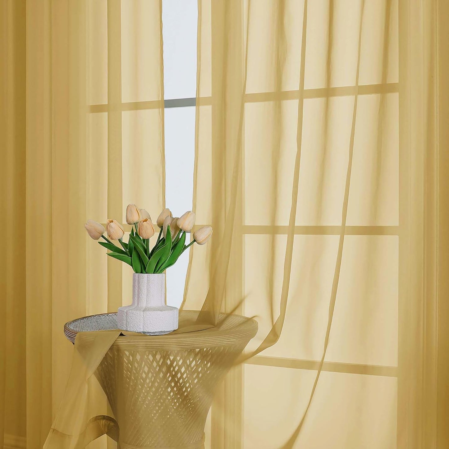 Chyhomenyc Sheer White Valances for Windows 2 Pack, Small Window Curtains for Living Room Bathroom Cafe Laundry Basement, Modern Top Dual Rod Pocket Voile Curtain, 42W x 14L inches, White - Colors C