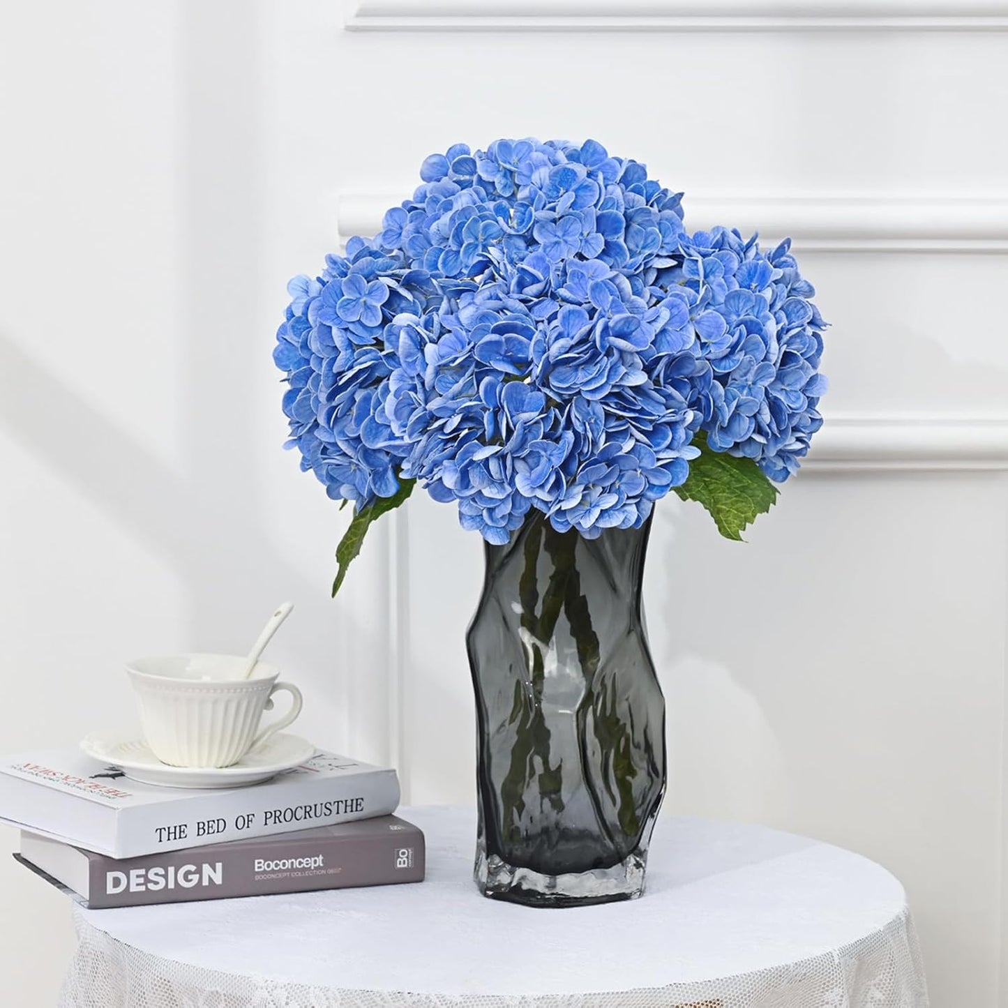 MARTINE MALL 3Pcs 21in Hydrangea Artificial Flowers, Latex Real Touch Hydrangeas Lifelike Large Hydrangea Flowers for Home Decor Party Arrangements Wedding Bouquets Centerpieces (Blue)