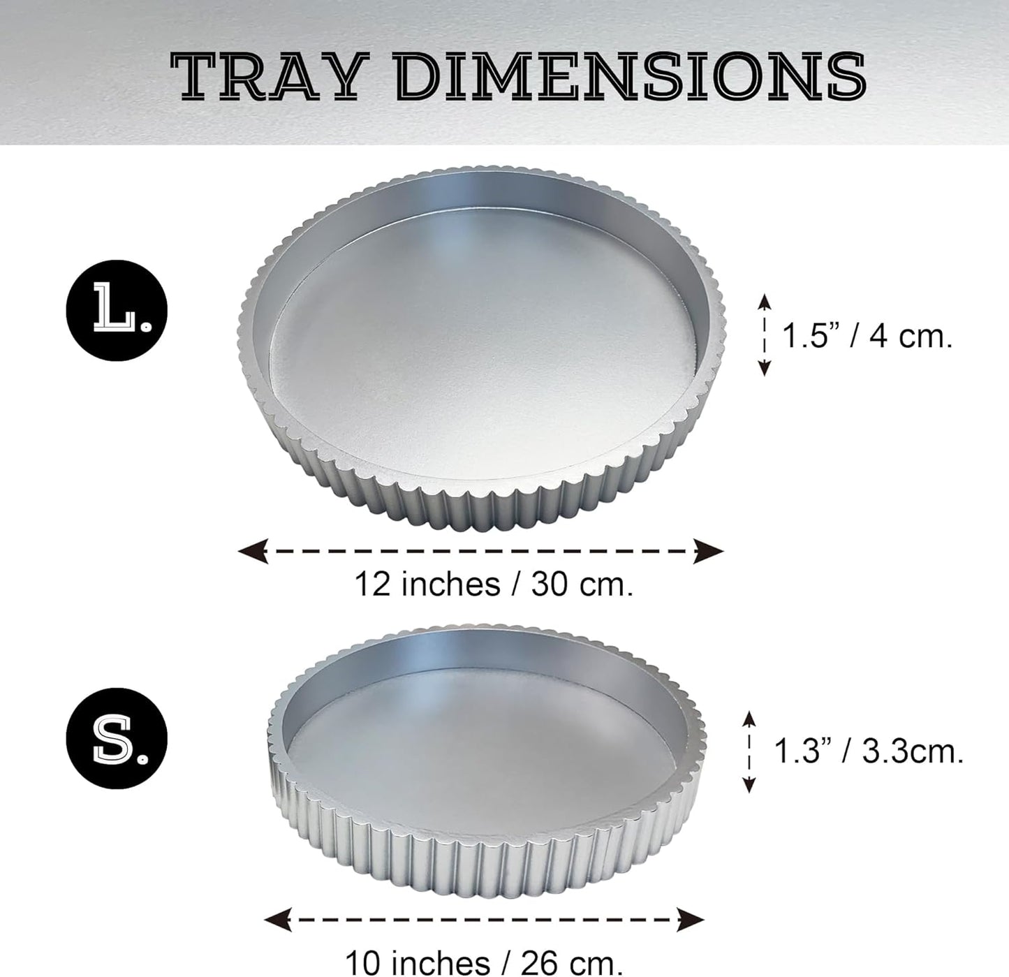 Modern Table Round Decorative Trays 2pcs Home Decor - Circle Coffee Table Centerpiece Set 12"/10" - Wooden Cool Grey Ottoman Tray with Fluted Edge