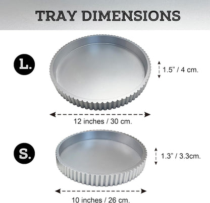 Modern Table Round Decorative Trays 2pcs Home Decor - Circle Coffee Table Centerpiece Set 12"/10" - Wooden Cool Grey Ottoman Tray with Fluted Edge