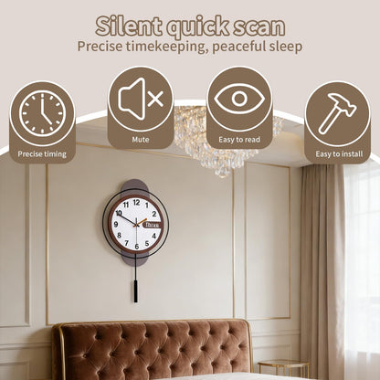 Wall Clock with Pendulum,Silent Quality Quartz Battery Operated,Modern Large Wall Clocks for Living Room Kitchen Home Bathroom Bedroom Wall Decor,16.2x26Inch(Black)