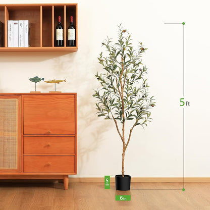 Kazeila Artificial Olive Tree 6FT Tall Faux Silk Plant for Home Office Decor Indoor Fake Potted Tree with Wood Branches and Fruits