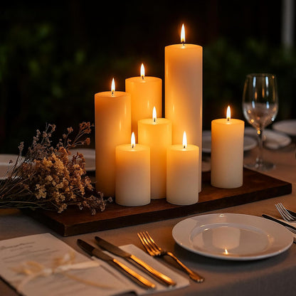 18 Pcs Ivory Pillar Candles Bulk Set，3 Different Lengths 2 x 3/4/6 Inch (6 Each)，Hurricane Candles，Dripless Unscented Smokeless，Gives You a Better Atmosphere When Organizing an Event Party.
