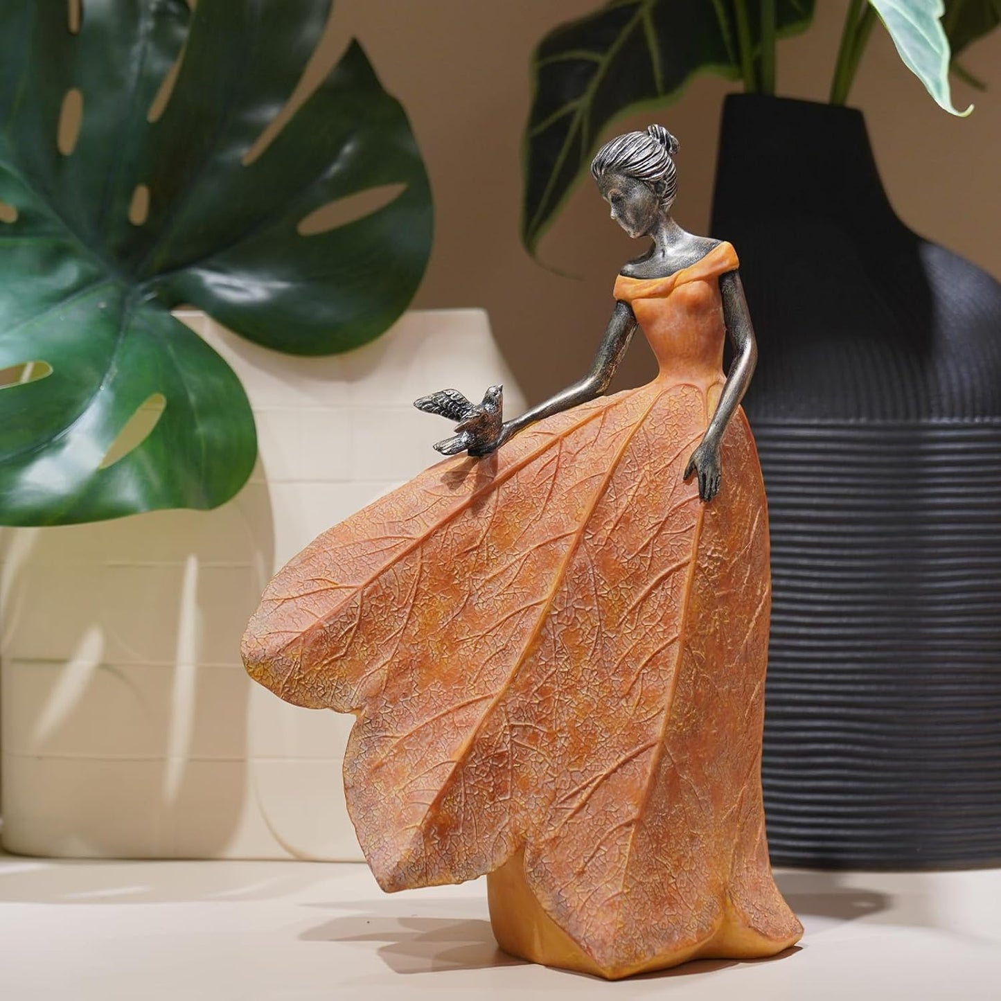 Guichifun Fairy Statue Collection Home Decoration - Leaf Angel Girls Resin Modern Table Decor for Living Room Office Sculpture Decor for Women Indoor Rustic Figurines Gift 5 x 3 x 7.5 Inch