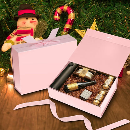 DaiJoob Gift Box with Lid for Presents 10.5x7.5x3.1 Inches with Ribbon and Magnetic Closure(1-Pack) (Black)
